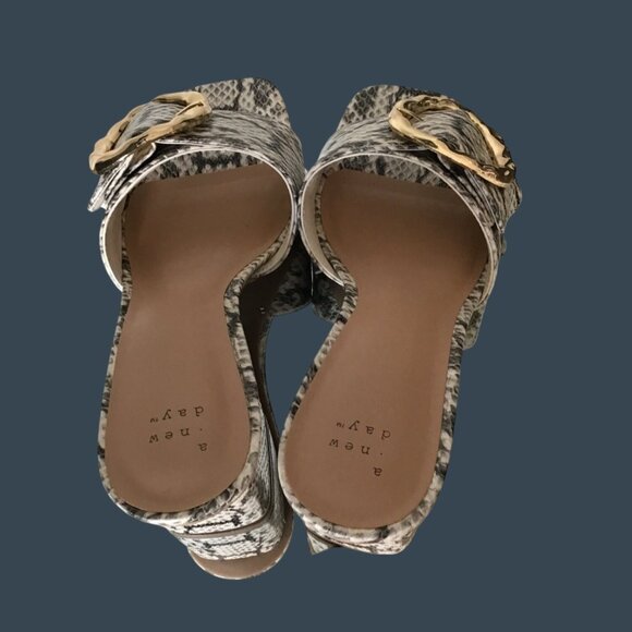 Snakeskin Block Heel Slide Sandals with Gold Buckle by A New Day - Women's Shoes - Picture 6 of 8